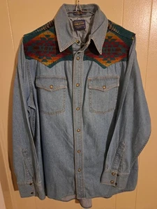 Pendleton Desperado Western Denim Wool Shirt SIZE LARGE Southwest Aztec Chief - Picture 1 of 13