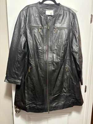 女式 3/4 袖夹克真皮汽车外套双拉链 24 码 — 第 1/4 张图片