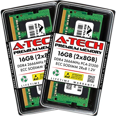 A-Tech 16GB 2x 8GB 2Rx8 PC4-21300 DDR4 2666 MHz ECC SODIMM NAS Memory RAM Kit - Image 1 of 4