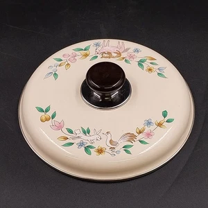 International Heartland Saucepan Lid 9"OD Enamelware Pot Cover Floral Black Knob - Picture 1 of 7