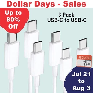 3-Pack USB-C to USB-C Cable | 3FT | Fast Charger Charging Data Sync Cable - Photo 1 sur 8