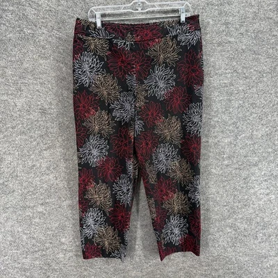 Pantalones Rafaella Mujer 14 Negro Floral Tiro Alto Cremallera Frente Plano Chino Algodón Foto 1 de 4