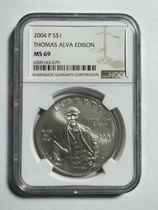 2004 P Thomas Edison Commemorative Silver Dollar NGC MS 69 - Picture 1 of 2