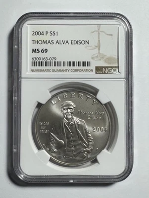 2004 P Thomas Edison Commemorative Silver Dollar NGC MS 69 - Image 1 of 2