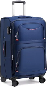 Softside Expandable Luggage with 4 Dual Spinner Wheels, Checked-Luggage 25" BLUE - Picture 1 of 7