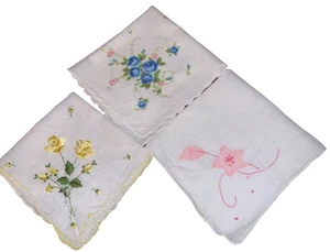 Lote de 3 pañuelos bordados florales de colección - Imagen 1 de 4