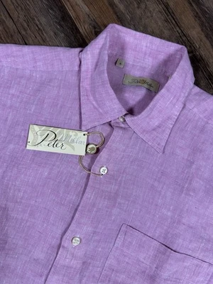 Peter Millar Shirt Men's M Pink Short Sleeve Button Up 100% Linen Beach Vintage - Image 1 of 4