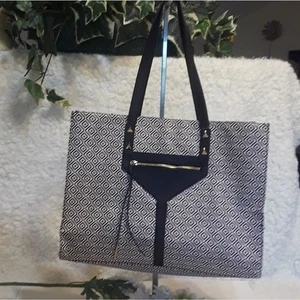 Vintage stella & dot Classic Herringbone Design Large Carry All Bag Black/Cream - Picture 1 of 8