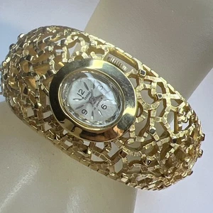 Crown Trifari Women Gold Tone Brutalist Bracelet 17 Jewel Watch RARE Project - Picture 1 of 11