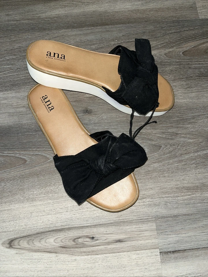 Sandalias de cuero negras con lazo ANA para mujer 6,5 cuña NUEVAS Foto 1 de 1