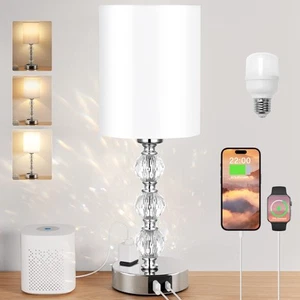Touch Nachttischlampen Kristall für Schlafzimmer Nachttisch mit USB C+A Ladepor... - Bild 1 von 9