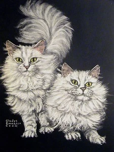 Gladys Emerson Cook 2 CUTE LITTLE ANGORA GATTINI c1950 grande stampa folio opaco - Foto 1 di 8