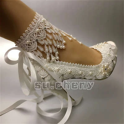  su.cheny 3 «4» каблук кисточки белый слоновой кости атласная лента заглянуть носок свадебные свадебные туфли - Изображение 1 из 4