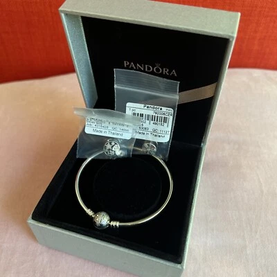 Pandora Bracelet Bangle TWO Charms GIFT SANTA Snowflake Limited 796619 NEW NIB - Image 1 of 4