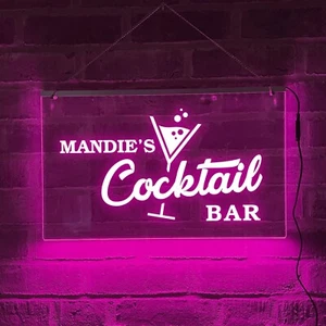 Cocktail Bar LED Neon Sign Personalised Light Up Home Gin Pub Man Cave Sign - Picture 1 of 9