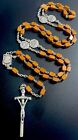 Vintage Catholic Rectangular Cocoa Wood Rosary, Basilica Medals, Crucifix Italy