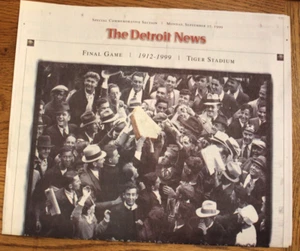 1999 Detroit Newspaper Tigers Final Game Tiger Stadium Special Commemorative Sec - Bild 1 von 2