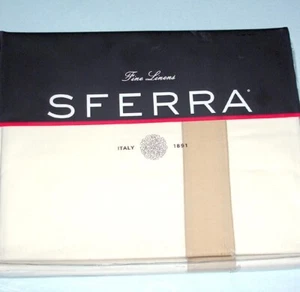 Sferra Orlo Twin Flat Sheet Ivory with Camel Inset Egyptian Cotton Percale New - Picture 1 of 4