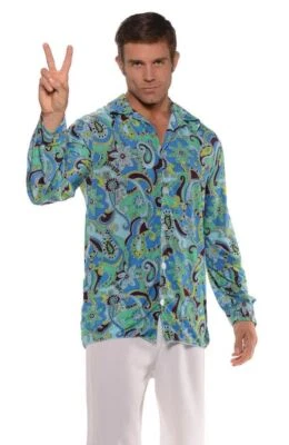 Adult Mens blue GROOVY DISCO SHIRT costume Underwraps XL - Image 1 of 2