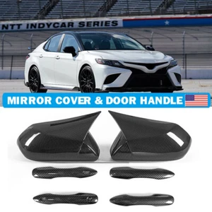 Cubierta de espejo retrovisor de fibra de carbono para Toyota Camry 2018-2023 + cubierta de manija de puerta superpuesta - Imagen 1 de 10