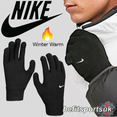 NIKE GLOVES MENS KNIT SWOOSH WINTER WARM RUNNING FOOTBALL SPORTS BLACK ADULT - image 1 of 4