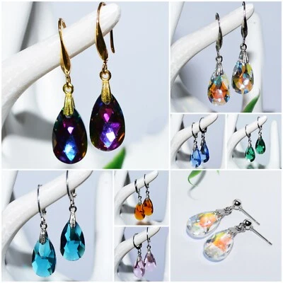 KRISTALL Tropfen + AUSWAHL + Brisur Ohrhänger Ohrringe silber gold Glas Ohrhaken - Bild 1 von 4