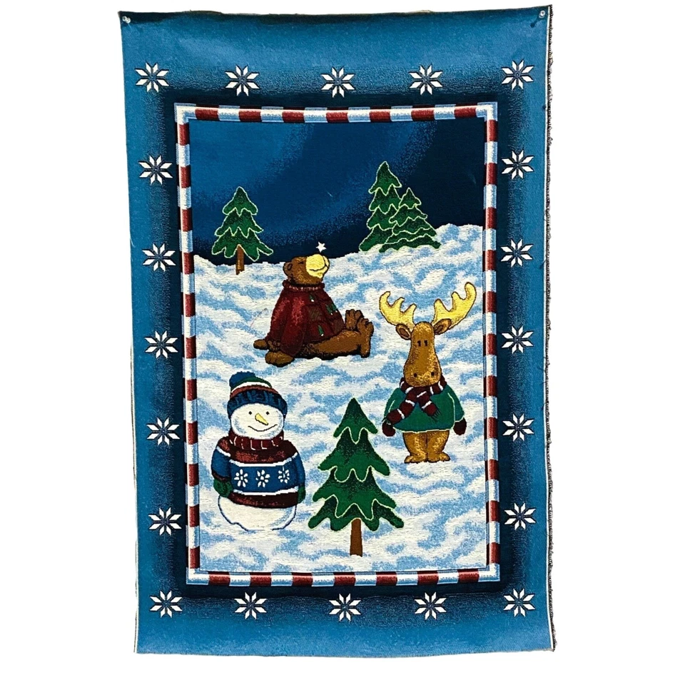 Christmas Fun Bear Snowman Moose Crafters Tapestry Wall Hanging Fabric Remnant - Image 1 of 1