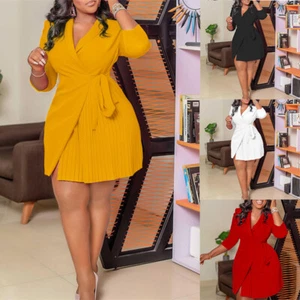 Plus Size Tie Tight Fashion Waist Pleated Dress Women's Clothing Dress - Picture 1 of 38