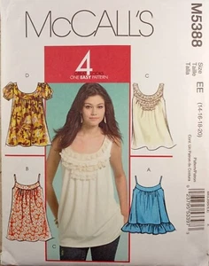 McCALLs 5388 Camisola BLUSA VARIACIONES REÚNE VOLANTES 14 16 18 20 PATRÓN SIN CORTAR - Imagen 1 de 8