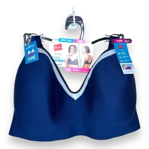 NEW XXL+ HANES DARK BLUE WHITE LACE TRIM BRA LINED WIREFREE CASUAL COMFORTABLE - Picture 1 of 11