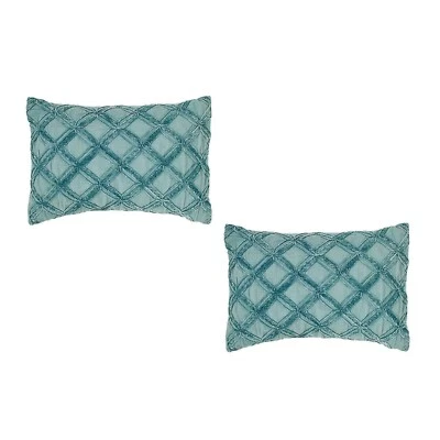 2 new Tommy Bahama 14x20" TEAL GREEN ABALONE Soft Chenille Diamond Throw Pillows - Image 1 of 4