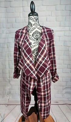 Chaqueta Design Lab Lord & Taylor Estampado a Cuadros Columpio Abierto Multicolor Envoltura Talla S b29 Foto 1 de 4