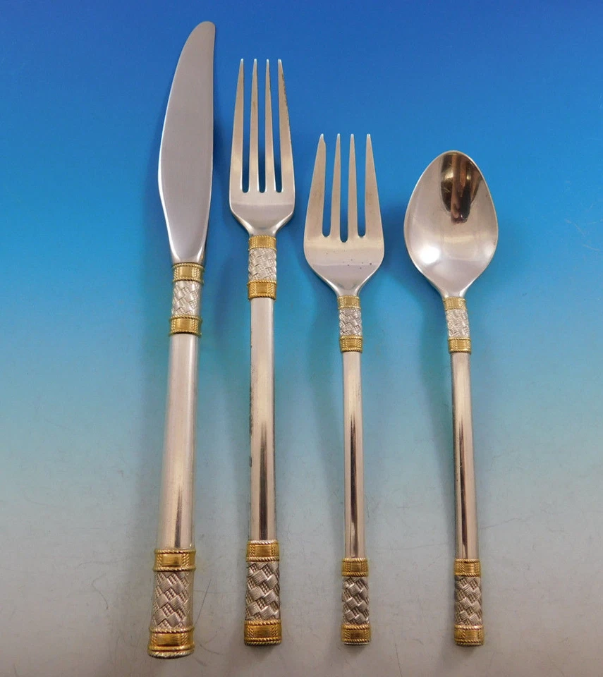 Aegean Weave Gold by Wallace Sterling Silver Flatware Set 12 Service 48 pieces  - Image 1 of 4