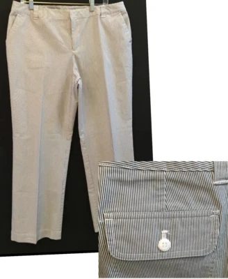 Liz & Co Liz Claiborne Blue White Striped Pants w/Stretch Weekenders Womens 16 — 第 1/4 张图片