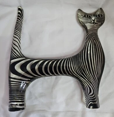 Vintage Abraham Palatnik CAT Stripes Standing Lucite Cat Brazil SIGNED EUC Black - Image 1 of 4