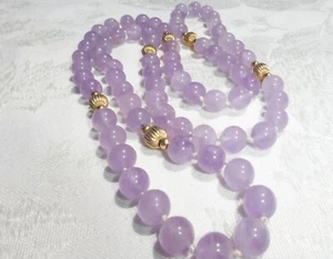 STUNNING VINTAGE CHINESE AMETHYST BEADED 14k YELLOW GOLD NECKLACE 30" INCHES - Picture 1 of 6