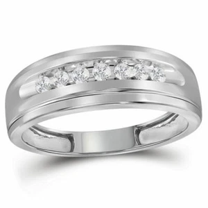 10k White Gold Mens Round Diamond Band Wedding Anniversary Ring 1/4 Ctw - Picture 1 of 2