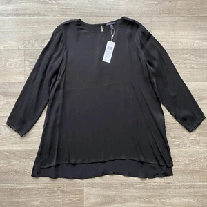 Eileen Fisher Black Textured Cupro Round Neck Top Shirt Blouse NWT Medium $168 - Picture 1 of 11