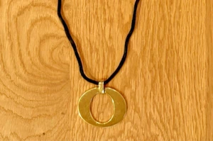 Christian Dior Vintage 'O' Pendant Necklace Gold Tone O w Black Cord Signed Dior - Picture 1 of 7