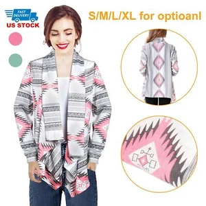 Women Open-front Cardigan Loose Long Sleeve Outwear Shawl Neck Jacket Coat Gift - Picture 1 of 20