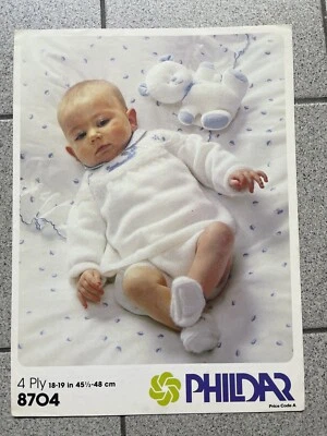 Phildar 8704 Baby Angel Top Rabbit Motif Pants Bootees Size 18”,19” 4 Ply #C - Image 1 of 2