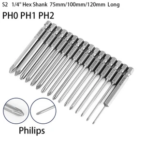 Magnetic Screwdriver Power Drill Bit Set 75mm - 120mm Long Pozi Philips 1/4" Hex - Picture 1 of 40