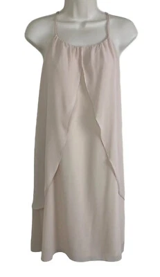 Vestido recto mediano Ya Los Angeles beige mezcla de seda forrado sin mangas Foto 1 de 4