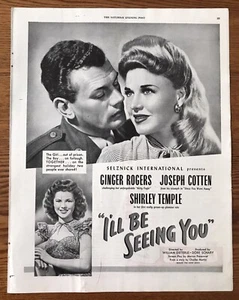 I'll Be Seeing Your 1945 Movie Ad, with Ginger Rogers, Shirley Temple - Picture 1 of 1
