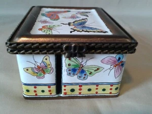 BEAUTIFUL KELVIN CHEN 2002 ENAMEL COPPER BUTTERFLY TRINKET STAMP DISPENSER BOX - Picture 1 of 9