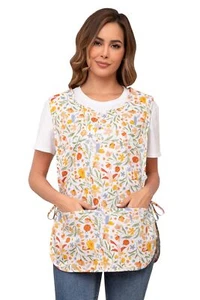 Women Cobbler Apron with 2 Patch Pockets Cotton printed Smock with Side Ties ... - Picture 1 of 8