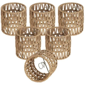 Confezione 6 Paralumi Lampadari Rattan Naturale Clip su Lampadina 5,1 x 5,1" Stile Boho - Foto 1 di 4