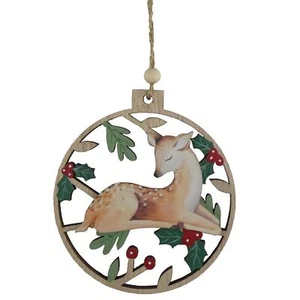 Holz Weihnachten Hirsch Wandbehang Rund Schild Baum / Fenster Dekoration - Bild 1 von 1