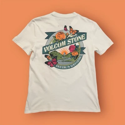 Volcom Tropical Organic Cotton Crewneck Graphics Jr White Short Sleeve Tee XS - Image 1 of 4