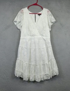 City Triangles Dress Womens 1X White Tiered Eyelets Lace Floral Cottagecore Midi - Picture 1 of 15